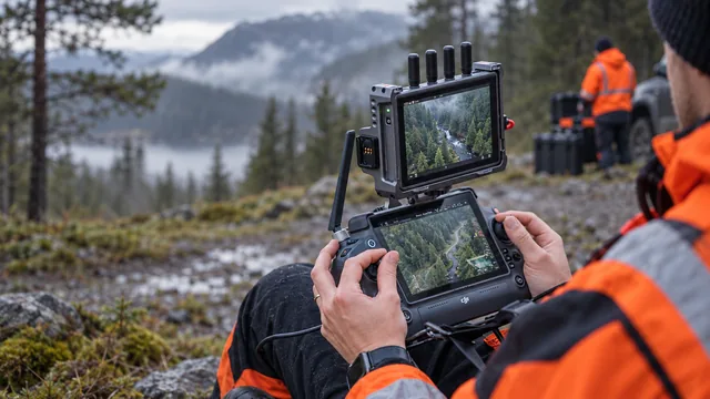 Illustrative search-and-rescue field setup with RC PLUS and external monitor
